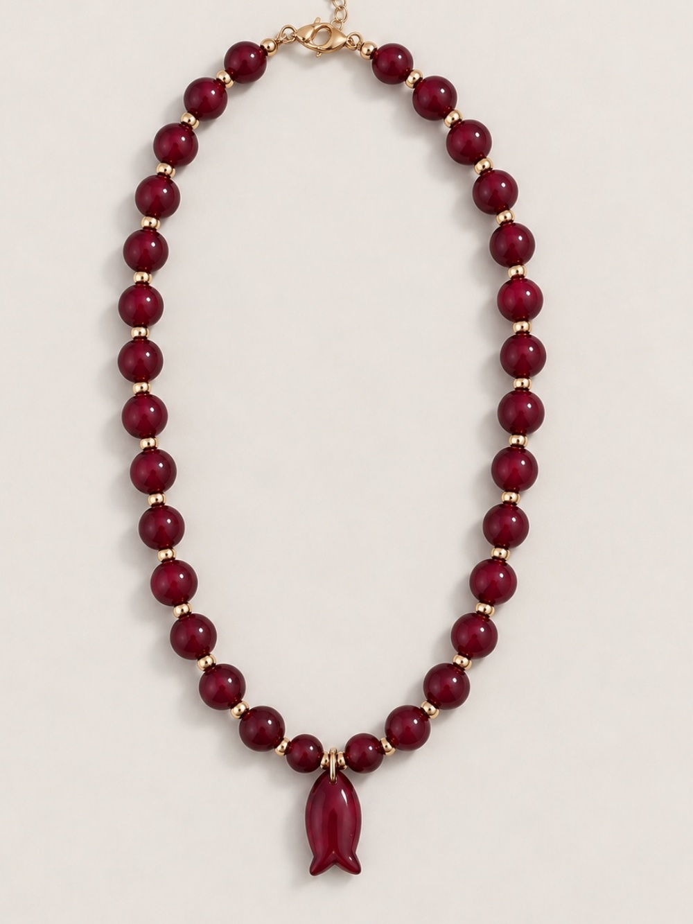 New! Cranberry Red Beaded Coastal Sardine Fish Necklace NWOT 2012